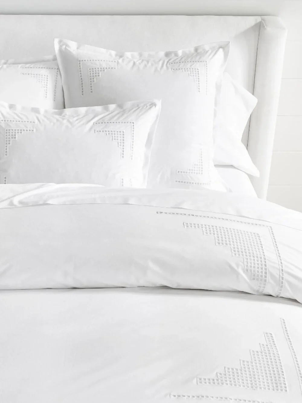 Pottery Barn Eyelet Duvet Cover Cotton Percale White Full Queen Size Bedding NWT